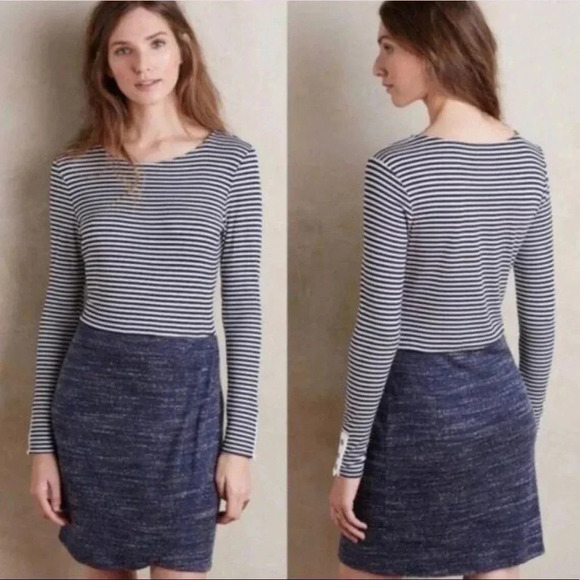 Dolan Anthropologie Left Coast Collection Navy Stripe Long Sleeve Dress Large - Picture 2 of 9